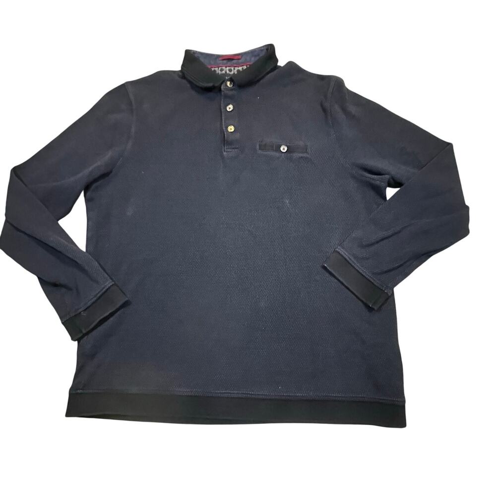 Ted Baker London Navy Blue Long Sleeve Polo Shirt Size 5 XL Button Casual